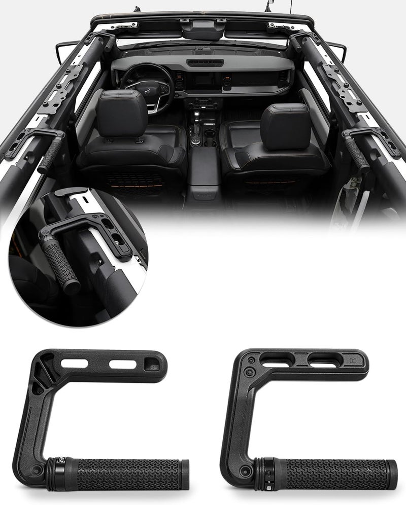 JROAD Bronco Aluminum Grab Handles Roll Bar Non-Slip Grip HandlesCompatible with Ford Bronco 2021-2025 Front or Rear Seat 4 Door Soft/Hard Top,Bronco Raptor Interior Accessories （2PCS/Black） - Image 1